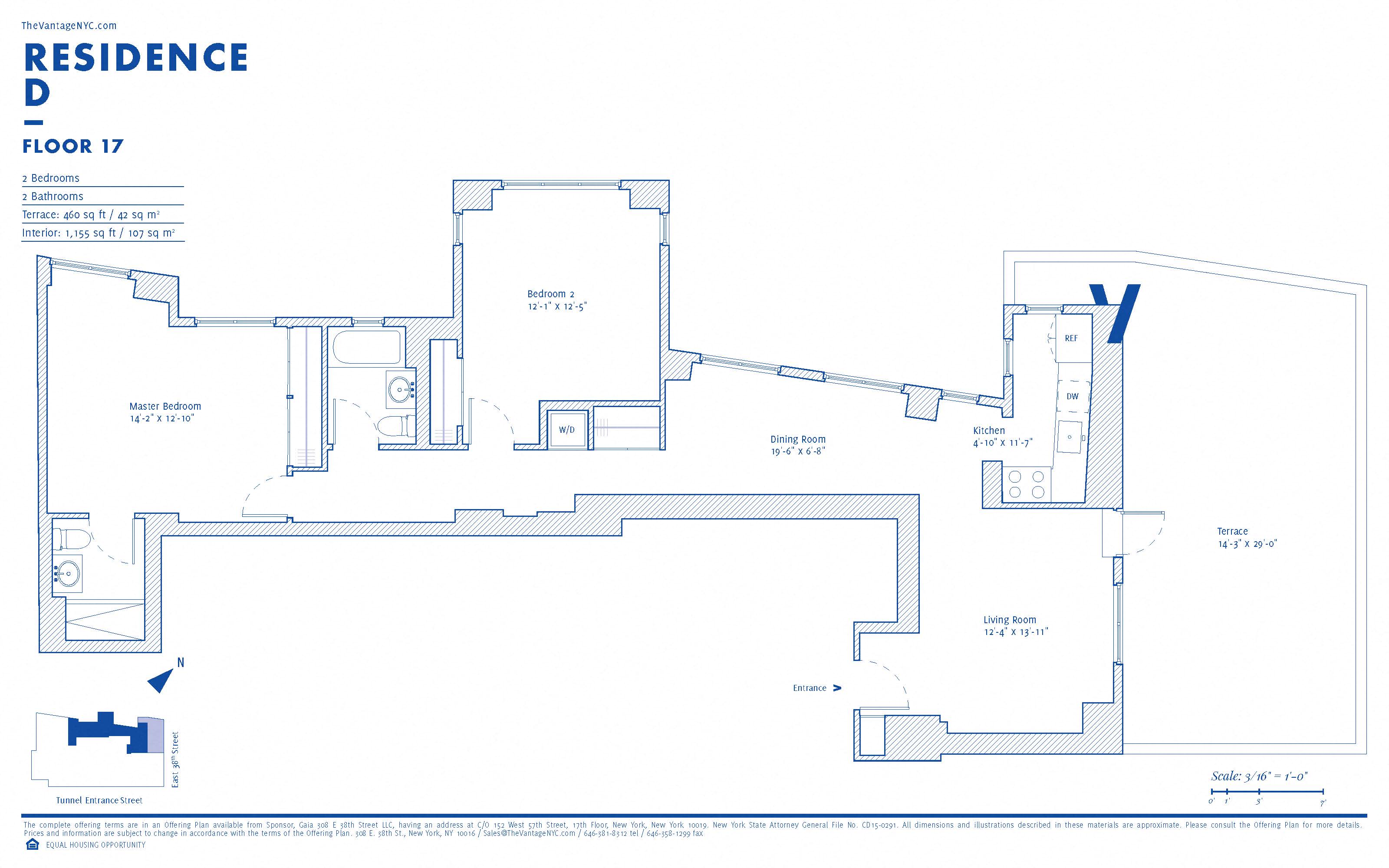 Floor plan for 2 beds, 2 baths, 1180 sqft